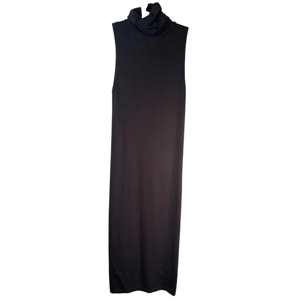 ZARA Sleek Deep Small Brown Turtleneck Midi Bodycon Dress Stretch Fabric - Picture 3 of 14